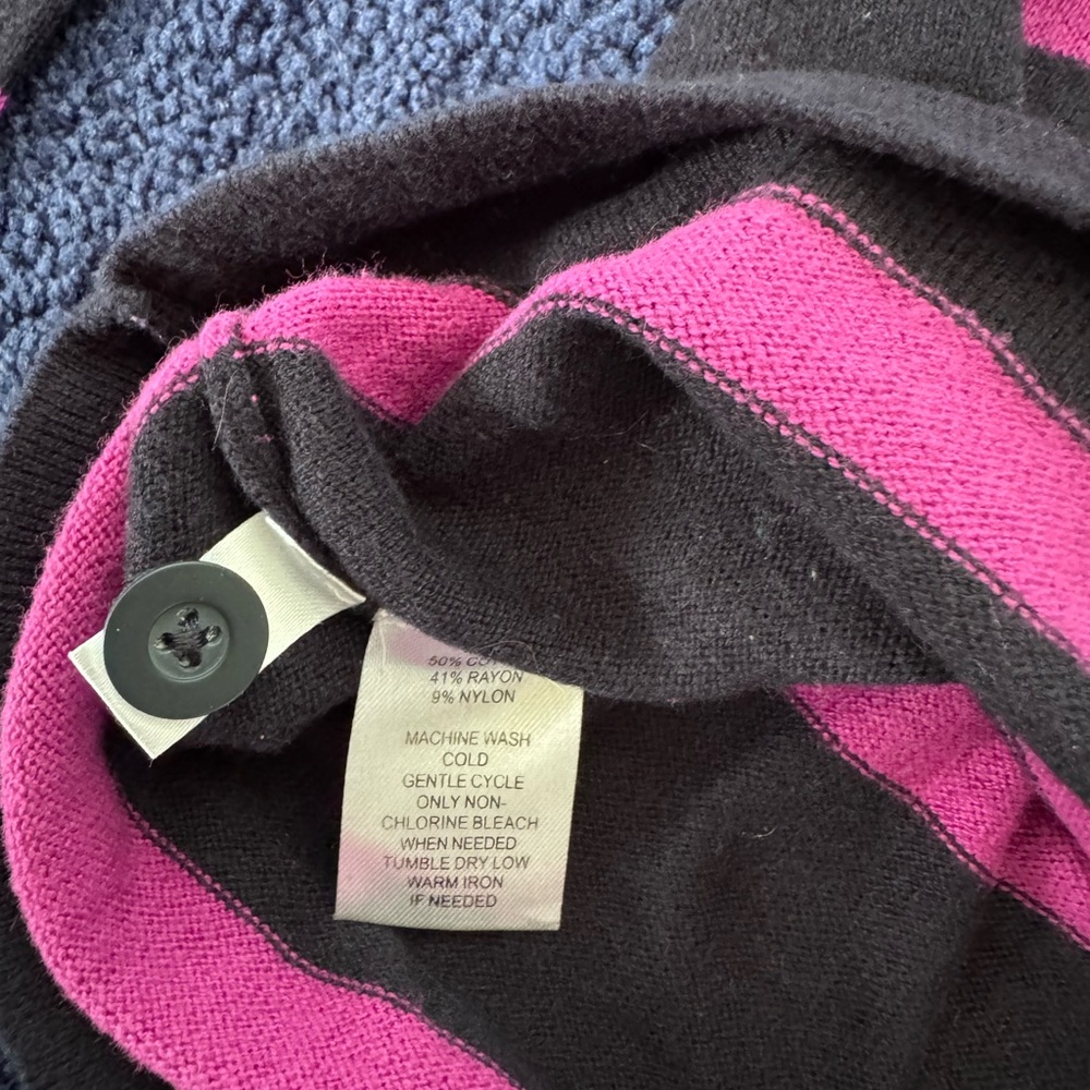 LOFT Medium Navy and Fushia Striped Sweater with Buttons - Picture 5 of 7